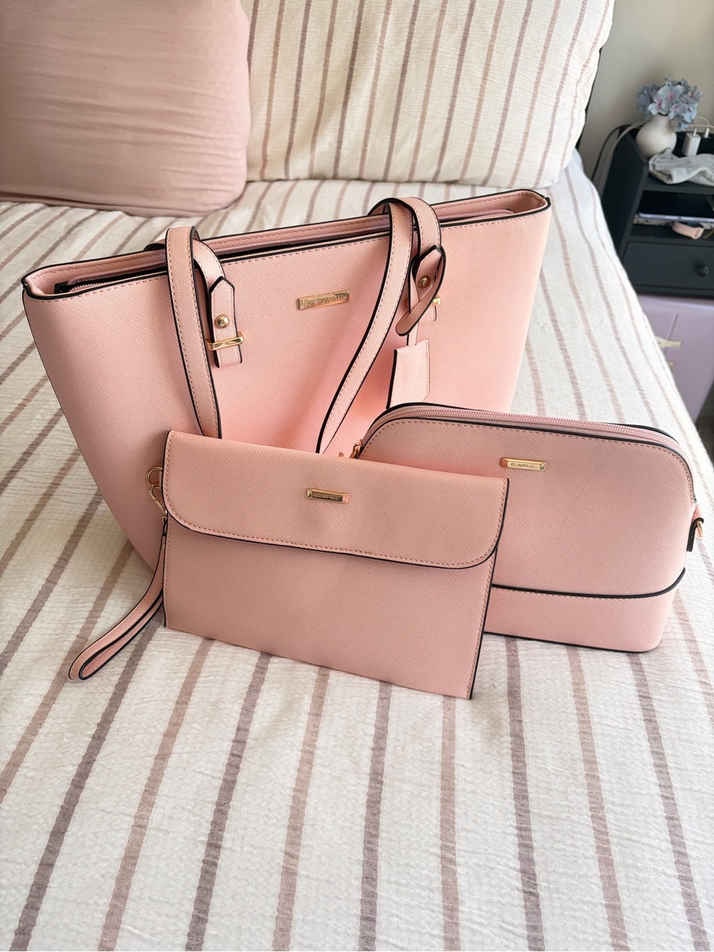 Blush Pink 3-Piece Tote Set by Unknown Brand